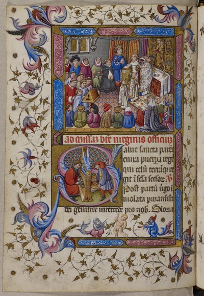 Dodać. 28962, f.281v, Alfons V uczestniczy we Mszy, z Psałterza i Godzin Alfonsa V Aragońskiego. ok. 1442 (welum) autorstwa Spanish School