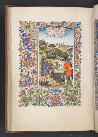 Dodaj MS 50004 f.32v Zwiastowanie pasterzom z „Księgi godzin” (atrament, kolor i złoto na welinie) autorstwa Spanish School