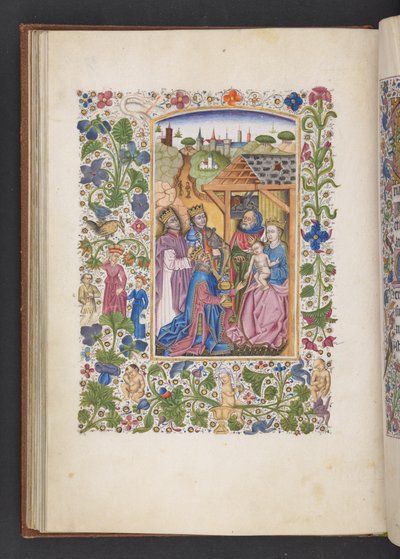 Dodaj MS 50004 f.37v Adoracja Trzech Króli, z „Księgi Godzin” (tusz, kolor i złoto na welinie) autorstwa Spanish School