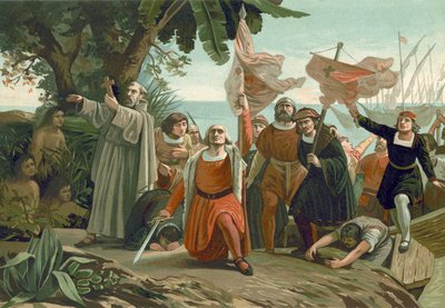 Przybycie Kolumba do Ameryki, 1492 autorstwa Spanish School