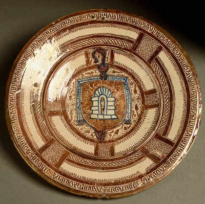 Blazon opactwa Poblet, opactwo cystersów w Katalonii. Płyta ceramiczna produkowana w pobliżu Walencji w Hiszpanii. XVI-wieczna Florencja, Museo Nazionale del Bargello autorstwa Spanish School