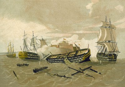 Flota brytyjska atakująca Castillo del Morro, Kuba, 1761 autorstwa Spanish School