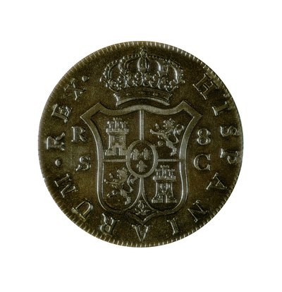 Moneta 8 reali hiszpańskich, kastylijska waluta wybita w Sewilli za panowania Karola IV (1748-1819) autorstwa Spanish School