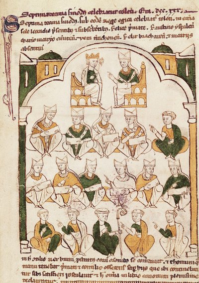 Sobór w Toledo, miniatura w „Prymat Kościoła Toledańskiego” autorstwa Spanish School