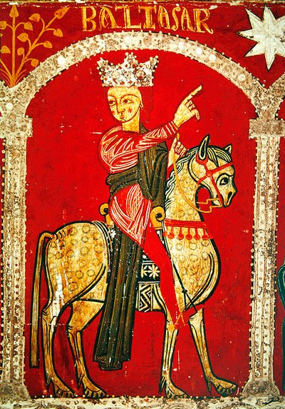 Fragment frontu ołtarza przedstawiający Baltazara (tempera na panelu) autorstwa Spanish School
