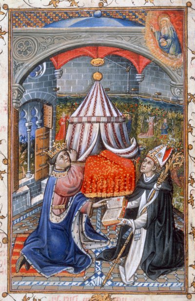 Nabożeństwa rano i wieczorem, z Modlitewnika Alfonsa V Aragońskiego, 1442 (tempera na welinie) autorstwa Spanish School
