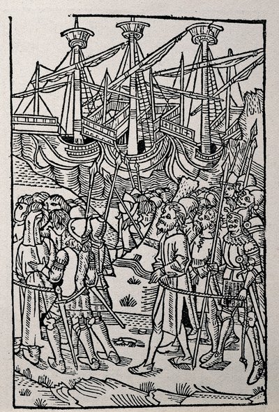 Grawer w Historii Wespazjana, wydrukowany w 1495 r. w Saragossie (ilustracja czarno-biała) autorstwa Spanish School