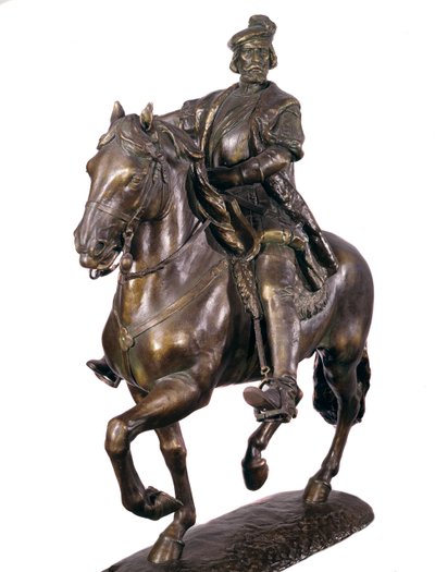 Portret konny Hernana Cortesa (lub Corteza) (1485-1547), hiszpańskiego konkwistadora. Anonimowa rzeźba z brązu z XVI wieku. Muzeum Armee, Madryt autorstwa Spanish School