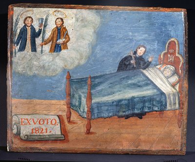 Ex Voto dedykowane SS. Kosma i Damian w podziękowaniu za uzdrowienie chorej kobiety, 1821 autorstwa Spanish School
