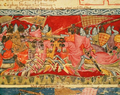 Fol.110r Bitwa Greków z Trojanami, z Kodeksu Benito Santa Mora autorstwa Spanish School
