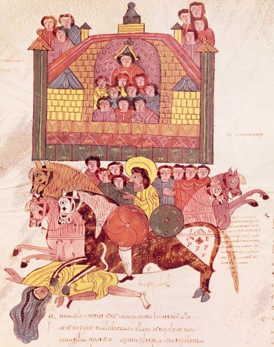 Fol.150v Śmierć Izebel, z Biblii Mozarabe autorstwa Spanish School