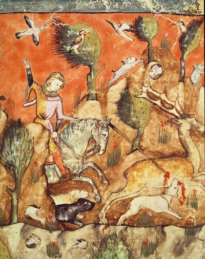 Fol.178v Łowca goniący jelenia, z Kodeksu Benito Santa Mora autorstwa Spanish School