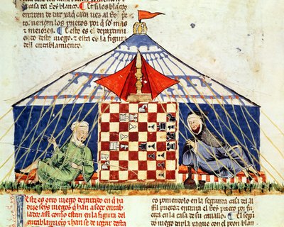 Fol.62v Dwóch Arabów grających w szachy w namiocie, z Księgi gier, szachów, kości i plansz, 1282 autorstwa Spanish School