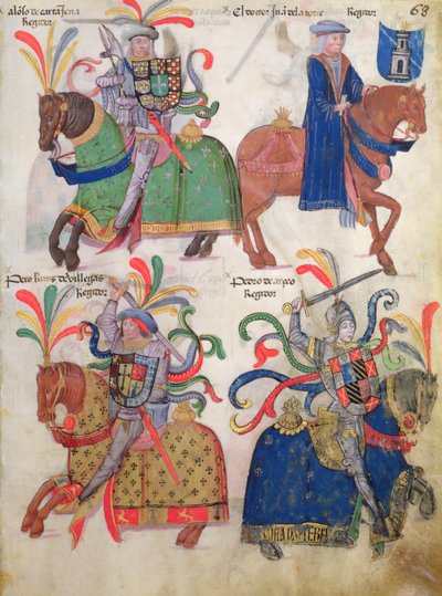 Czterech kawalerzystów z Libro de Los Caballeros de la Cofradia de Santiago autorstwa Spanish School