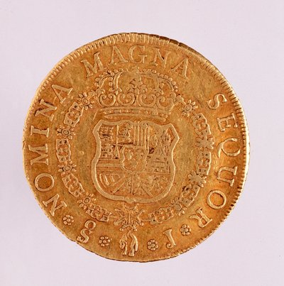 Złota moneta (8 ecu) z Hiszpanii: Panowanie Ferdynanda VI (1746-1759). 1759 Średnica. 3,5 cm Neapol, muzeum archeologiczne autorstwa Spanish School