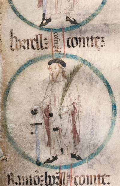Sztuka gotycka: portret Borrella II (934-992), hrabiego Barcelony. Miniatura w „Genealogii królów Aragonii i hrabiów Barcelony”. XIV-XV wiek. autorstwa Spanish School
