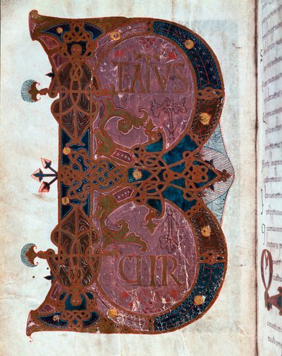 Lettryna B (Beatus). Miniatura zaczerpnięta z „Księgi godzin” Ferdynanda I (Fernando I de Leon y Castilla autorstwa Spanish School