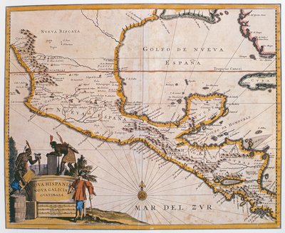 Mapa Nowej Hiszpanii, Nowej Galicji i Gwatemali, 1625 autorstwa Spanish School