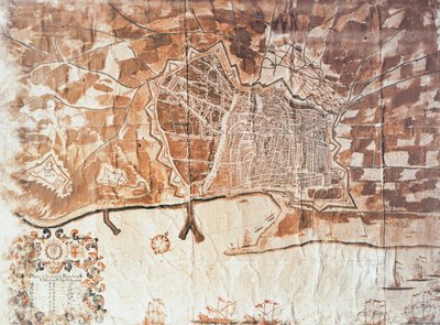 Mapa Barcelony, 1697 autorstwa Spanish School