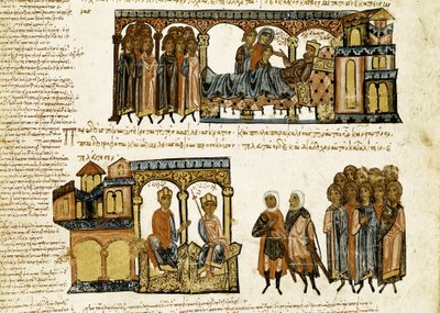 Miniatura z „Synopsis historyrum” lub „Kroniki bizantyjskie” (Historie królów bizantyjskich i wydarzenia z lat 811–1057) autorstwa Jana (Johannesa lub Jana) Scylitza (lub Skylitzesa lub Scylitzae) (XI-XII w.) autorstwa Spanish School