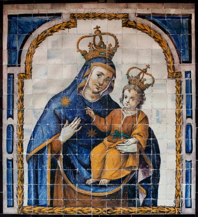 Matka Boża Ludowa - Azulejos (fajans) ok. 1670, przez anonimowego sevilla, z klasztoru ludu w Sewilli (Hiszpania) - Muzeum Sztuk Pięknych w Sewilli, Hiszpania autorstwa Spanish School