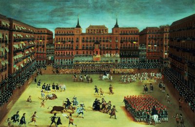 Panorama fiesty na Plaza Mayor w Madrycie autorstwa Spanish School