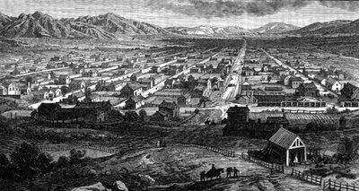 Panoramiczny widok na Salt Lake City, Utah, z „La Vuelta al Mundo”, opublikowanej w Madrycie autorstwa Spanish School