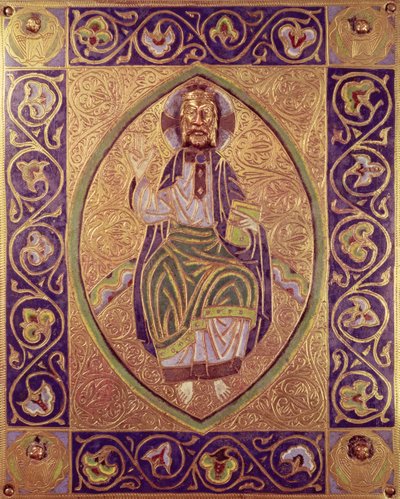 Tablica przedstawiająca błogosławieństwo Chrystusa (złoto i emalia szampańska) autorstwa Spanish School