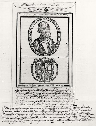 Portret Hernando Cortesa (1485-1547) i jego ramiona autorstwa Spanish School
