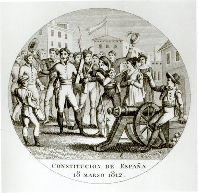 Proklamacja Konstytucji Liberalnej z 18 marca 1812 r. przez patriotów ogłoszona w Kadyksie przez Kortezy autorstwa Spanish School