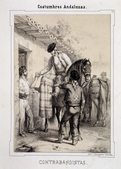 Przemytnicy, „„ Kostiumy andaluzyjskie”” D Antonio Chaman autorstwa Spanish School