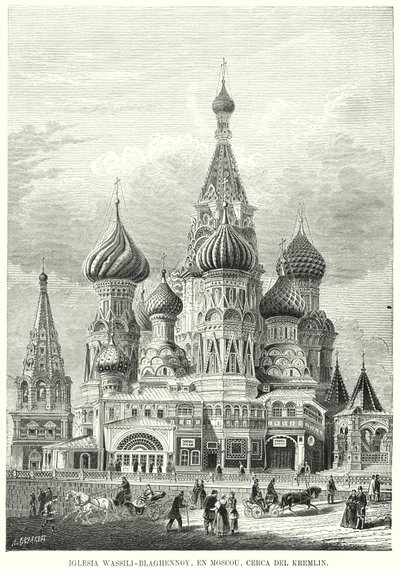Cerkiew Wasyla Błogosławionego, Plac Czerwony, Moskwa, Rosja (lito) autorstwa Spanish School