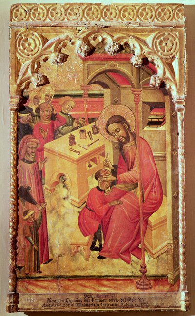 Św. Łukasz operujący głowę człowieka, ok. 1400-30 autorstwa Spanish School