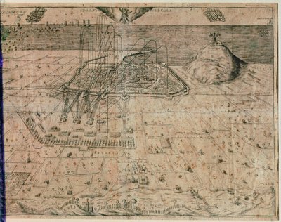 Oblężenie Barcelony przez wojska króla Filipa IV podczas Wojny Żniwiarzy 1640-1652 (rycina) autorstwa Spanish School