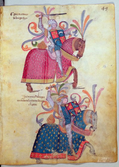 Dwóch kawalerzystów z Libro de Los Caballeros de Santiago autorstwa Spanish School