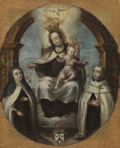Dziewica z Dzieciątkiem między św. Klarą a św. Dominikiem, ok. 1700 r autorstwa Spanish School