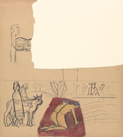 Jaskinia Złotego Cielca: projekt panelu dekoracyjnego, wyznawców i cielca autorstwa Spencer Frederick Gore
