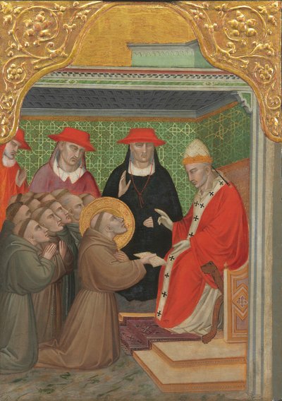 Święty Franciszek przed Papieżem Zatwierdzenie Reguły franciszkańskiej, 13901400. autorstwa Spinello Aretino