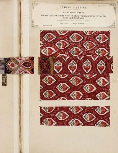 Próbka perkalu glazurowanego bawełną z Poonary, kupiona w Madrasie, z The Collection of the Textile Manufacturers of India, Johna Forbesa Watsona, opublikowana w 1866 roku autorstwa Sri Lankan School