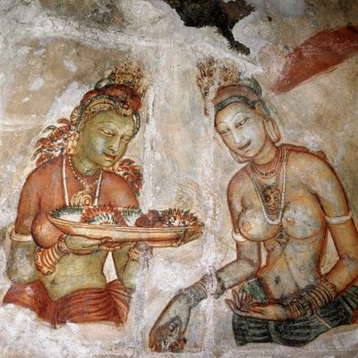 Widok pokojówki (fresk na lwiej skale, V wiek) autorstwa Sri Lankan School