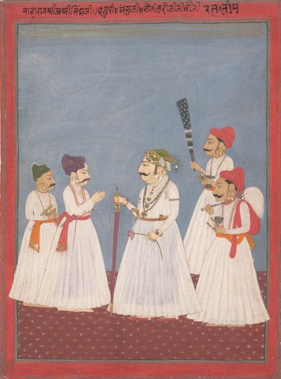 Książę z czterema asystentami, koniec XVIII-początek XIX wieku. autorstwa Sri Prathi Singh of Ratlam