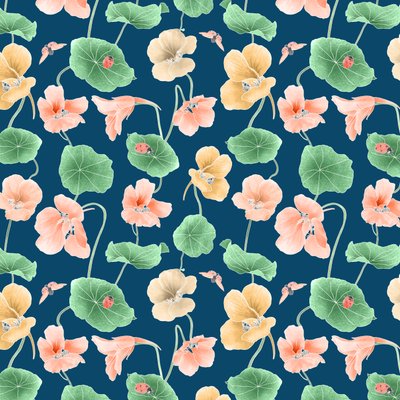 Kolorystyka wzoru Nasturtium Hero nr 2, 2020 (ołówek grafitowy i cyfrowy) autorstwa Stacy Hsu