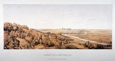 Widok zamku Windsor ze wzgórza Egham, Berkshire, 1851 autorstwa Standidge and Co
