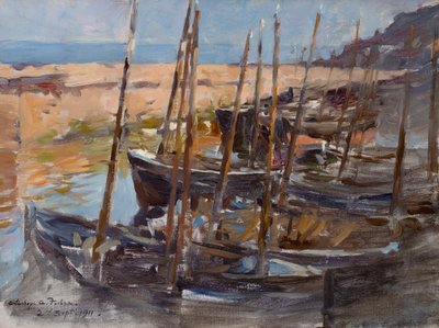 Szkic, port Mousehole, Kornwalia (olej na płótnie) autorstwa Stanhope Alexander Forbes