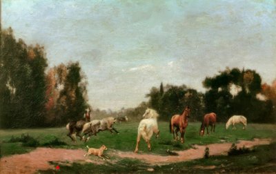 Konie igrają na łące autorstwa Stanislas Lepine