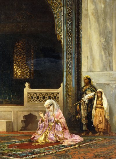 Turecka dama modląca się w Zielonym Meczecie, Bursa, 1878 autorstwa Stanislaus von Chlebowski