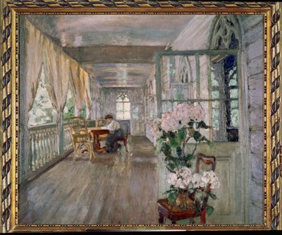 Taras dworu. Obraz Stanisława Julianowicza Żukowskiego (Żukowski) (1873-1944), olej na płótnie. sztuka rosyjska autorstwa Stanislav Joulianovitch Joukovski