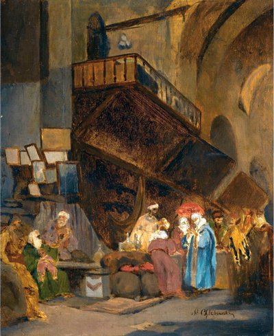 Bazar a Konstantynopol - Peinture de Stanisław Chlebowski (1835-1884), orientalizm - Bazar w Konstantynopolu - Olej na drewnie Stanisława Chlebowskiego (1835-1884) - 26x21 cm - Kolekcja prywatna autorstwa Stanislaw Chlebowsky
