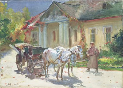 Przed polskim dworem, ok. 1930 (olej na płótnie) autorstwa Stanislaw Kaczor Batowski