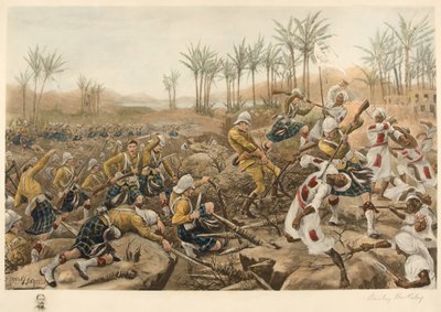 Górale Camerona zdobywają zaporę, Atbara, 8 kwietnia 1898 r. (fotolitografia) autorstwa Stanley Berkeley